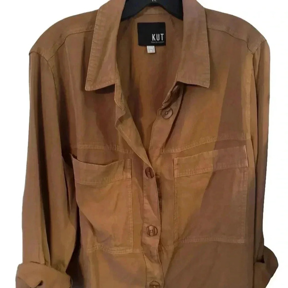 Kut From The Kloth Zinnia Shirt Patch Pocket Button Down Brown Size XL - Picture 1 of 8